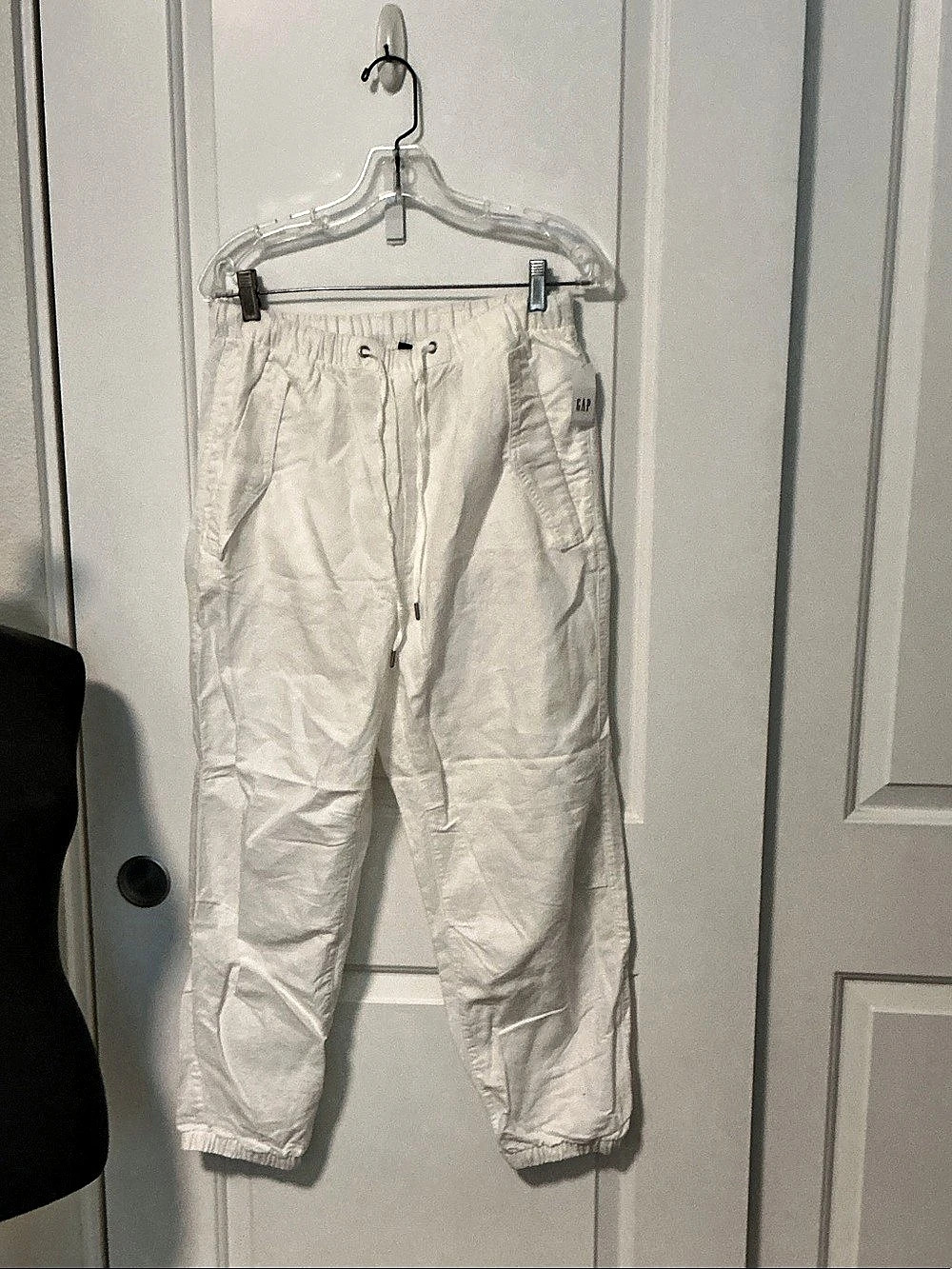 Gap High Rise Linen-Cotton Utility Joggers Garment Dyed Cargo Pants in White M N